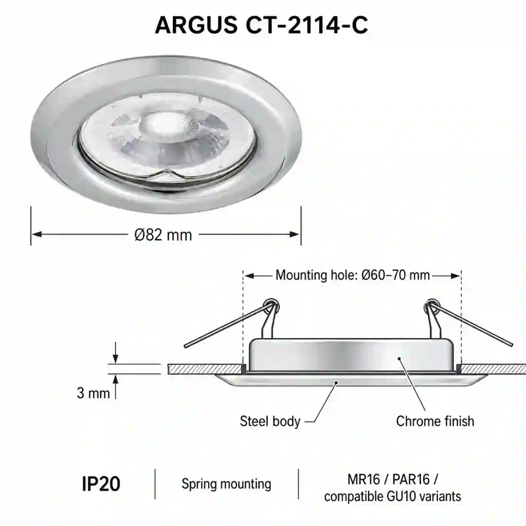 Kompatibilita svítidla ARGUS CT-2114-C se žárovkami MR16, PAR16 a GU10